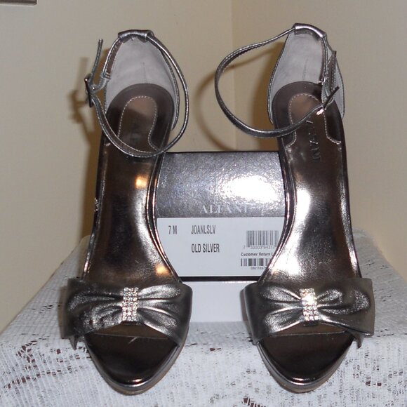 Alfani 7 M Old Silver Sandals High Heels Bow w/ Rhinestone Trim - Picture 3 of 7